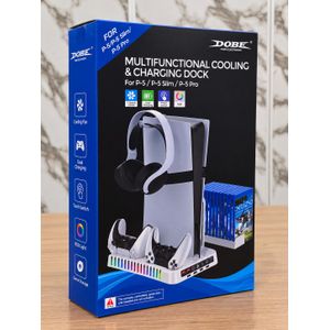 Dobe PS5 Cooling Stand With Dual Controller Charger, RGB Light & Game Storage
