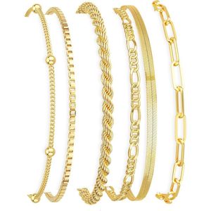 6pcs 14K Gold Plated Bracelet Set, Waterproof Tarnish-Free Jewelry Gift for Women