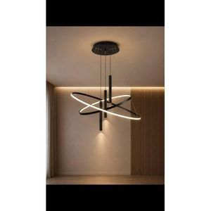 Modern Double Ring LED Three Color Dimming DIY Hanging Line Adjustable Shape Bedroom Room Chandelier, Electroplating Paint Long New Pendant Creative Hall Dining Room Dining Room Chandelier