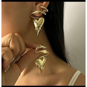 Fashion Earrings Women Gold Plated Unique Geometric Lines - Heart Drop Earring 