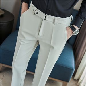 Brand Men's Pinstripe Pants Casual Elastic Long Trousers Cotton