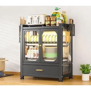 Dish dryer storage cabinet with drawer