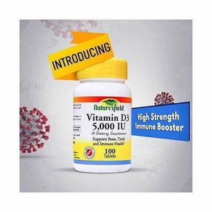 Nature'S Field Vitamin D3 5,000 IU – Supports Bone, Teeth and Immune Health – 100 Tablets