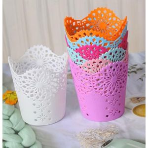 Clo 3pcs Lace-Patterned Pen Holder & Desktop Organizer Basket  Openwork Mini Waste Bin & Pen Caddy A Charming Office Storage Accessory Decorative Holder for Pens, Pencils, and Markers (Lace Design) 