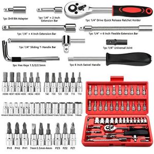 46‑Piece 1/4‑Inch Ratchet Socket Set – for Home Auto Repair and Disassembly.