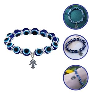 Blue Eye Detail Bead Bracelet With Hand Of Hamsa