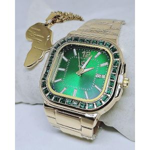 Gold Wristwatch+ Steel Necklace for Men