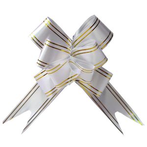 10pcs Pull Bow Ribbon(White) – Gold Striped Gift Wrap Bows for Gift & Party 
