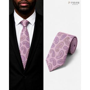 PABANI Pabani Premium Pink Paisley Mens Silk Tie For Weddings