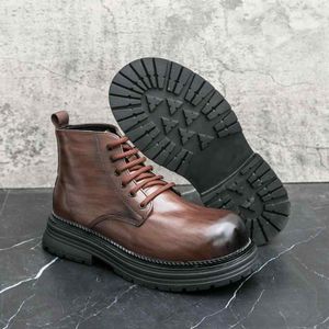 Men’s Brown Leather Shoes with Thick Sole