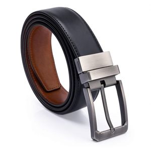 Fabian Men's Genuine Leather Reversible Double-Faced Belt With Rotatable Buckle - Black/Brown