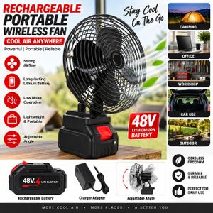 8V Rechargeable Portable Wireless Fan with Lithium Battery & Charger – Cordless Cooling Fan