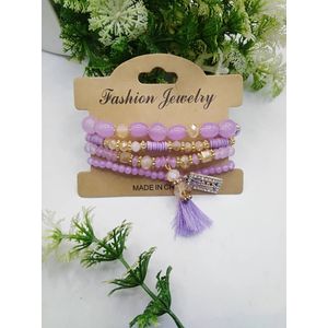 Multilayer Jade Tassel Charm Hand Bracelet Set - Purple