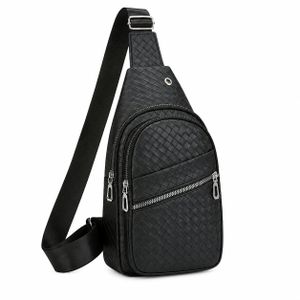 Men Crossbody Sling Bag PU Leather Chest Bag Multi Pocket Travel Shoulder Bag Casual Daily Use Black