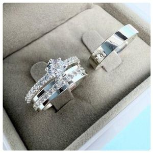 His Hers Sterling Silver Stainless Steel Silver Wedding Ring