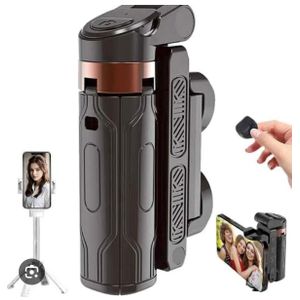 JC-25 Mini Selfie Stick Portable Universal Floor-standing Quadruped Mobile Phone Photography Stand 360° Rotation Artifact with Detachable bluetooth Remote Control (Black)