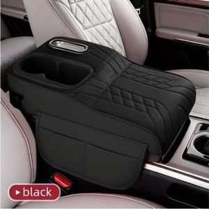 1 Pack Car Center Armrest Pad (Raised Style) with Tissue Box and Cup Holder – Black