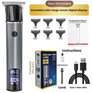 Rechargeable Digital Hair Clipper with LCD Display, Type-C Fast Charging, 6 Guide Combs for Men's Barber & Home Use