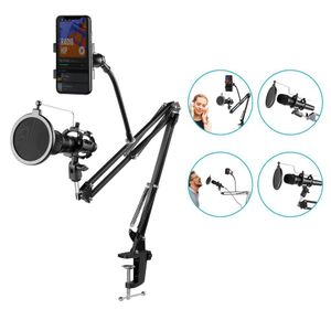 Genera Adjustable Recording Mic Stand Arm Scissor Arm + Microphone Pop Filter + Shockproof Frame + Mobile Phone Hold