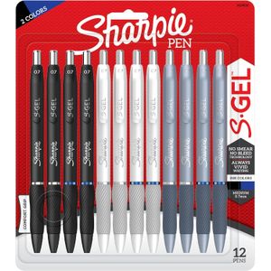 Sharpie S-Gel, Gel Pens, Medium Point (0.7mm), Black and Blue Gel Ink Pens, 12 Count