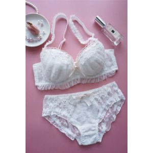 Japanese water soluble flower thin cup bra set sweet cute gathered  comfortable lace underwear panties large size lingerie