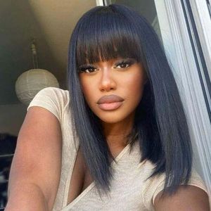Beginner Friendly Realistic Yaki Straight Bob With Bang  Glueless Bob Wig - 12 Inches