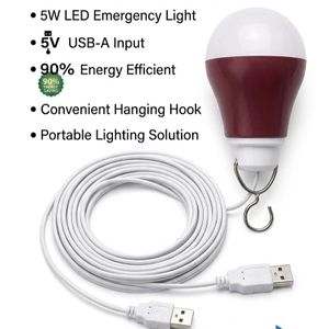 5W 5V USB LED Emergency Light Bulb with Hanging Hook – Portable Micro-USB/V8 Powered Lamp for Camping, Power Outages, Hiking, Outdoor Tent & Night Lighting (90% Energy Saving)
