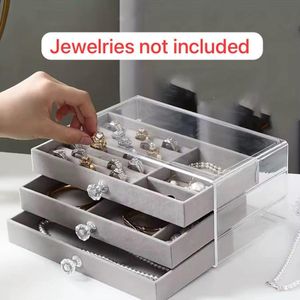 Velvet Jewelry Organizer With Three Drawer Compartments For Earrings, Necklaces, Rings And Bracelets
