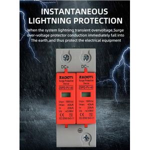 Lightning Protection SPD 2P DC/1000V 40KA Surge Protector For Solar Power Systems/Solar DC Surge Protector/Solar Panel Protector/ SPD Surge Protector