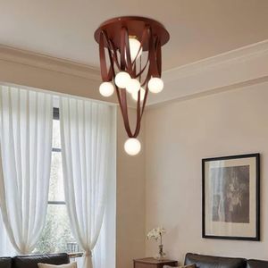 Modern Luxury Chandelier - 8 Heads Globe LED Chandelier - Black Leather Strap Design - Milky Glass Ball Pendant Light - For Living Room Dining Room