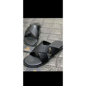 Classic Male Black Leather Slippers