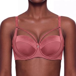 Binnys Elegant Burgundy Bra, Fixed Foam Padded Bra, featuring Satin Splicing,Chest Straps,D Cup Balconette Demi Bra,Underwire for Special Occasions, Ladies Brassiere