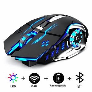 T2/T1 2.4G + Bluetooth 5.0 Wireless Gaming Mouse - Rechargeable, Silent Click, 2400 DPI Adjustable, RGB Ergonomic Mice for PC/Laptop