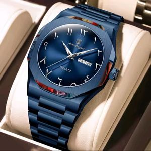 POEDAGAR All Blue Quality Men Wristwatch With Arabic Dials And Calendar 