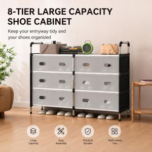 Dou-color 8-Tier Large Capacity Shoe Cabinet, 31.5 x 11 x 29.1 in Shoe Storage Organizer with Drawers, Sturdy Metal Frame, Space-Saving Shoe Rack for Entryway, Bedroom, Living Room & Balcony