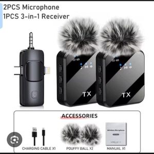 F11-2 Wireless Lavalier Microphone Kits features two transmitters Lapel Mic System, Noise Cancelling, Clip on, Work For iPhone, Type, Android And Camera Port