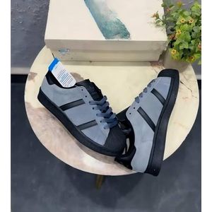 Unisex Low-Top Shell-Toe Sneakers – Grey Suede & Black Side Stripe Casual Shoes