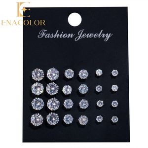 No Band Enacolor 12Pairs/Set Exquisite Crystal Zircon Stud Earrings Set for Women Accessories Simple Trendy Jewelry Gifts