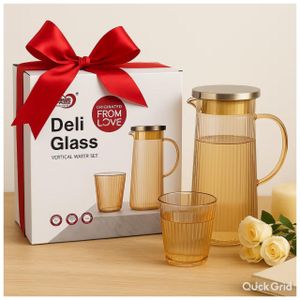 Water glass Set gold__4 Cups and 1 Jug __ 5 pcs Set _ Glass