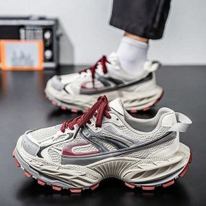 Unisex Chunky Sneakers White & Red – Breathable Mesh Casual Shoes