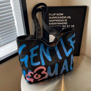 Large Capacity Letter Tote Bag for Women, Niche Canvas Shoulder Bag, Versatile INS Style Commuting & Study Tote