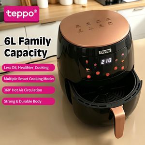 teppo 6L Digital Air Fryer Green, 1400W Touch Screen Oil-Free Smart Oven, Non-Stick Basket for Whole Chicken Bake Fry Grill (Black))
