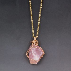 Natural Stone Pendant Necklace Small Rock Quartz Pendulum Amethysts  Citrines Fluorite Pink Crystal Necklace for Women Healing