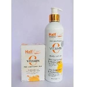 Half Cast Half Cast-Vitamin C Ultra Lightening & Brightening Body Lotion + Vitamin C Pro Lightening Bar Soap -200g.