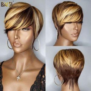 Baisi Hair Pixie Short Cut Wavy Natural Honey Color Less