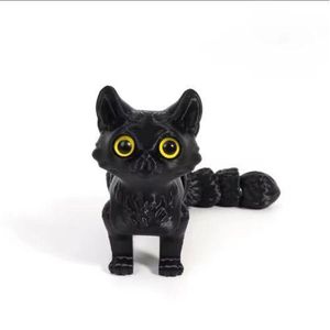 ONIBENZ Articulated Cat Figurine - 3D Printed Flexible Fidget Toy -Black