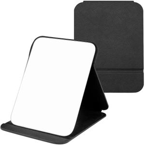 Compact Folding Makeup Mirror, Portable PU Leather Handheld Travel Mirror, Small Cosmetic Mirror for Tabletop Home Camping Use‑Black