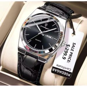 POEDAGAR Men High Quality Watch - Leather BLACK strap 