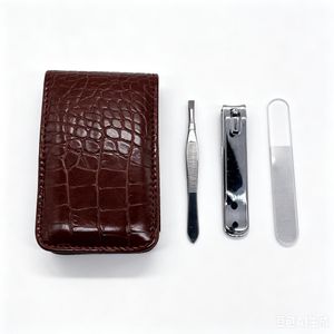  3 In 1 Manicure Tool Kit with Luxury Crocodile Texture Leather Case, Straight Nail Clipper Tweezers Nail File Set
