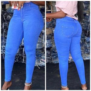 Solid High Waist Skinny Jeans - Royal Blue